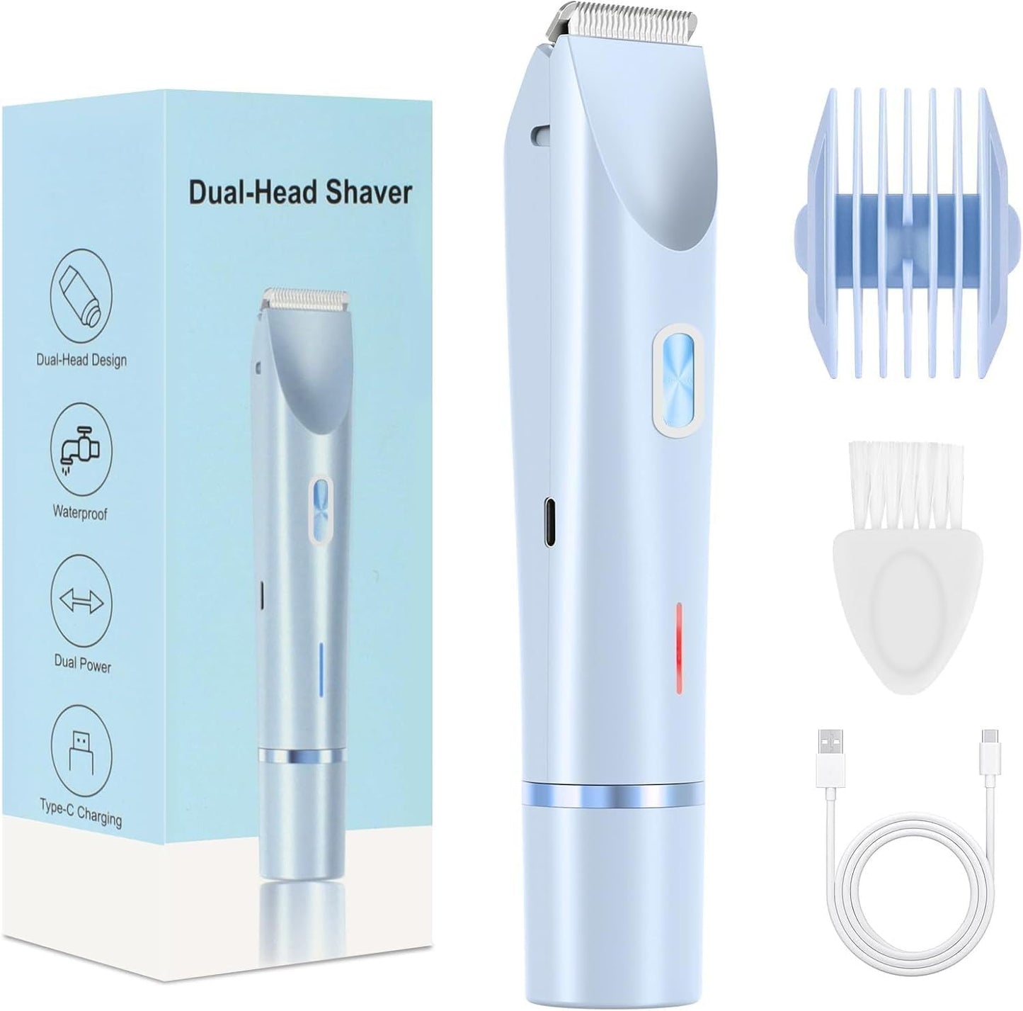 Recortadora de pelo eléctrica para mujer, 1 caja de cortadora de pelo de doble cabeza y accesorios, uso en seco y húmedo