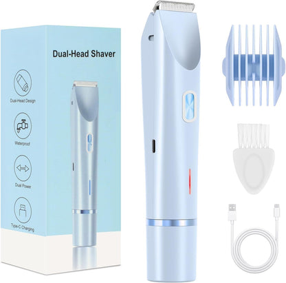 Recortadora de pelo eléctrica para mujer, 1 caja de cortadora de pelo de doble cabeza y accesorios, uso en seco y húmedo