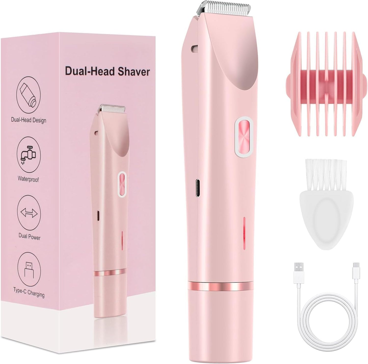Recortadora de pelo eléctrica para mujer, 1 caja de cortadora de pelo de doble cabeza y accesorios, uso en seco y húmedo